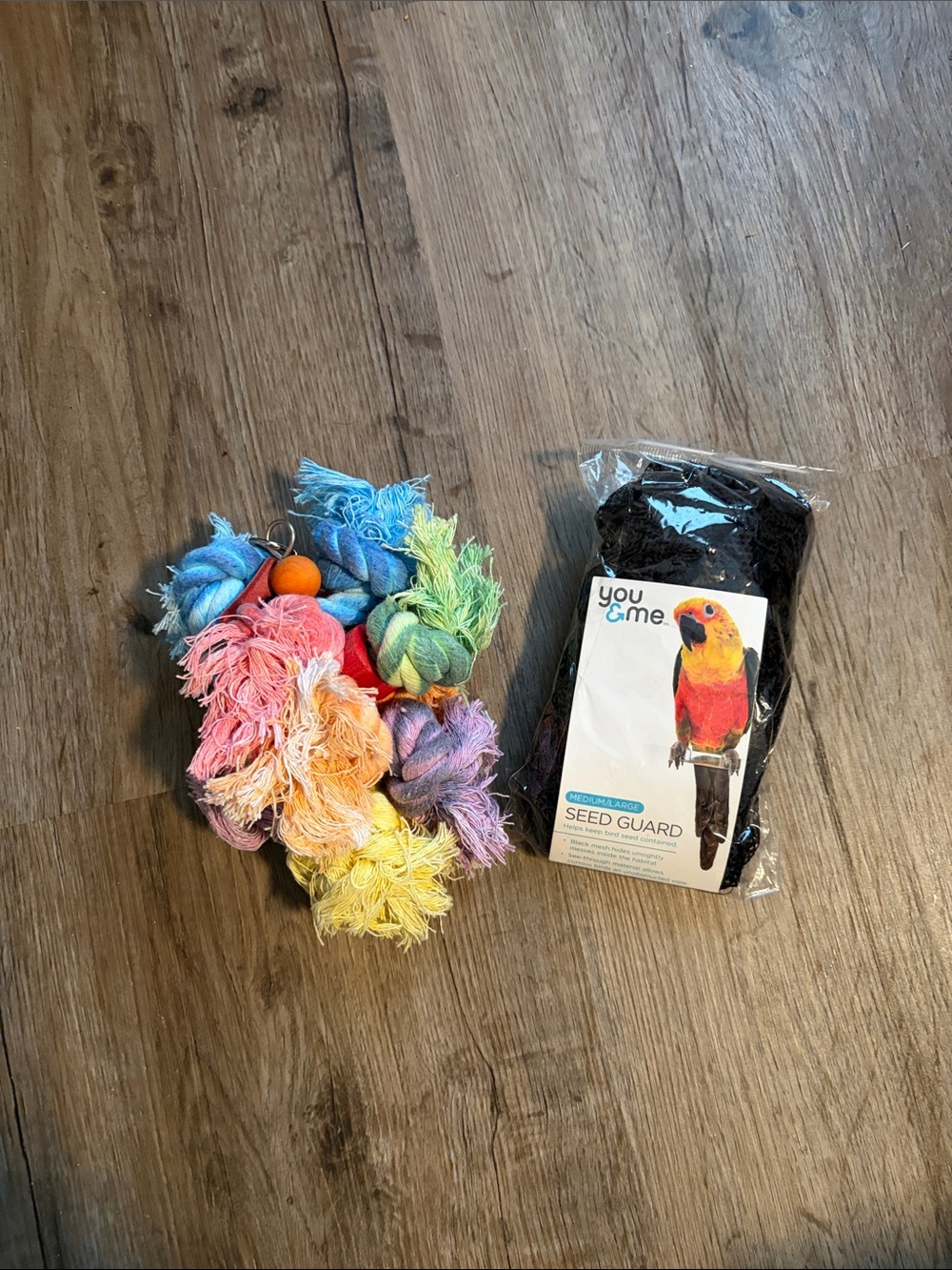 You & Me Rainbow Cotton Rope Bird Toy with Black Seed Guard